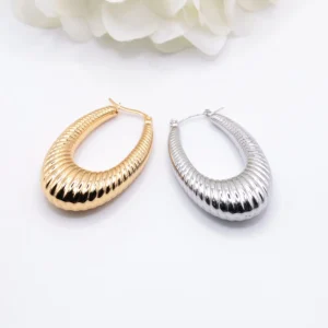 Oval Chunky Hoops - Gold Silver Stainless Steel - Statement Earrings Cyprus - Online Jewellery Shop - Because We Love Fashion