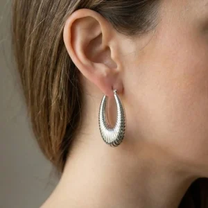 Oval Chunky Hoops - Silver Stainless Steel - Statement Earrings Cyprus - Online Jewellery Shop - Because We Love Fashion